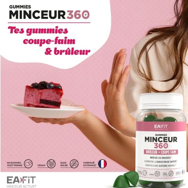 Eafit Minceur 360 brûleur + coupe faim goût pomme 60 gummies