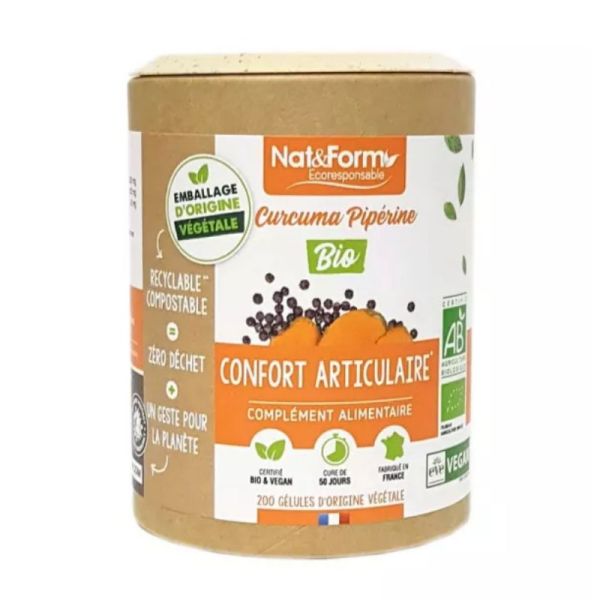 Nat&Form Ecoresponsable curcuma pipérine 1200Mg confort articulaire 90 gélules