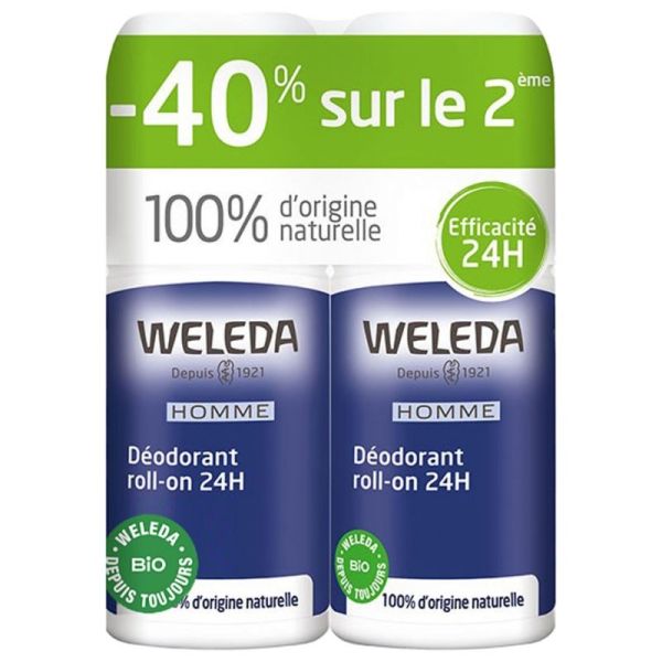 Weleda Déodorant Homme Roll-on 24H Lot de 2 x 50 ml