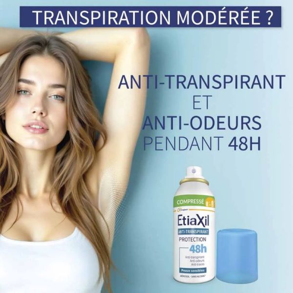 Etiaxil anti-transpirant aérosol compressé protection 48h peaux sensibles 2x100ml