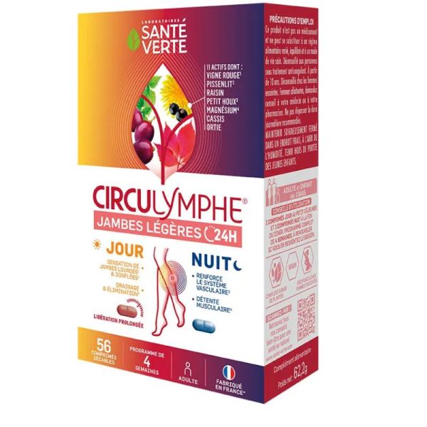 Sante Verte Circulymphe jambes légères 24h jour/nuit 56 comprimés