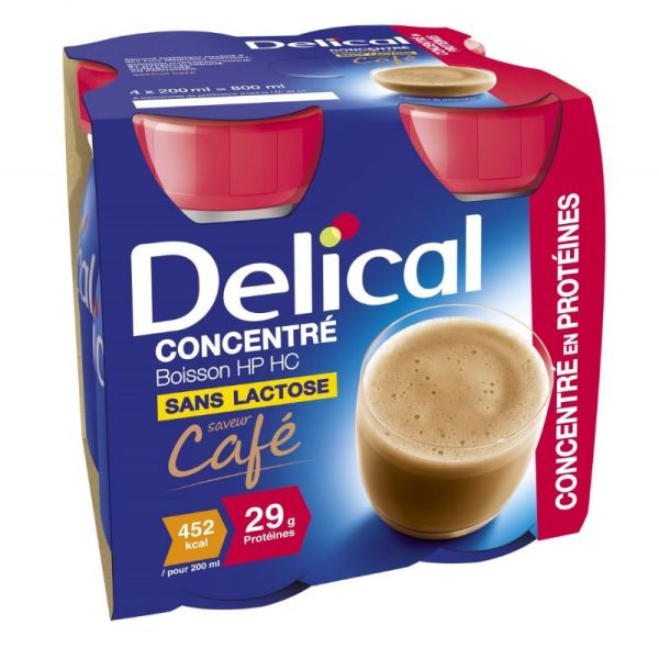 Delical Concentré Boisson HP/HC Sans Lactose Saveur Café 4 x 200 ml