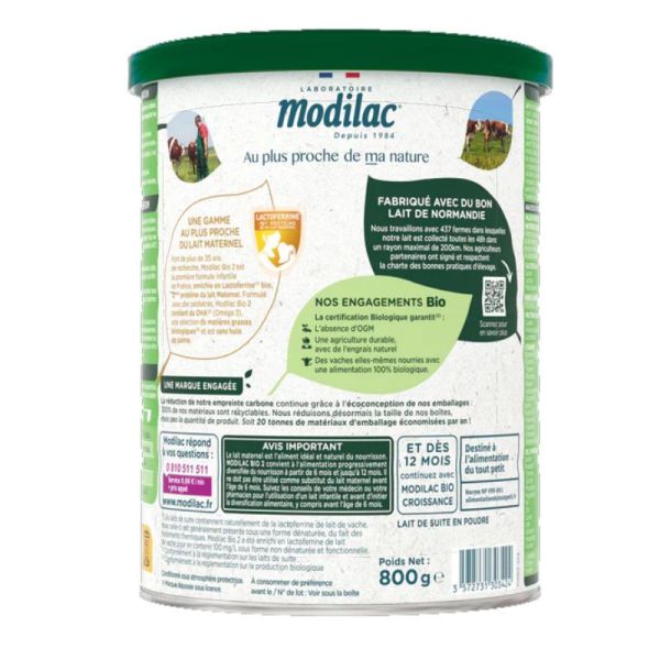 Modilac Bio lait 2ème âge 6 à 12 mois 800g