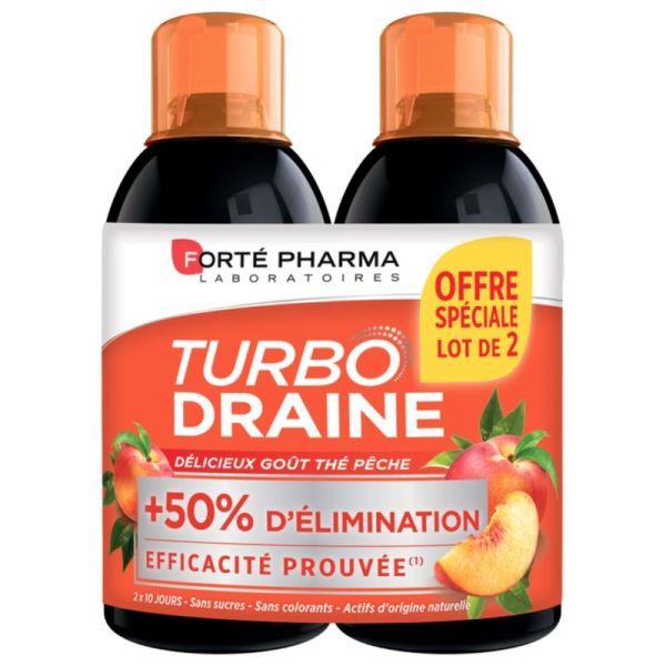 Forte Pharma Turbodraine solution buvable goût thé vert pêche 2x500ml
