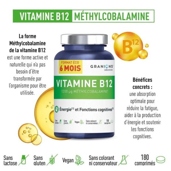 Granions Vitamine B12 format Eco 6 mois 180 comprimés