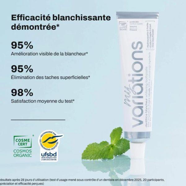Myvariations dentifrice Hydroxyapatite 2% actifs Blancheur gel 75ml
