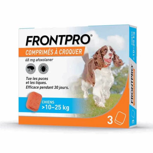 Frontline Frontpro antiparasitaire 10-25kg puces et tiques 3 comprimés