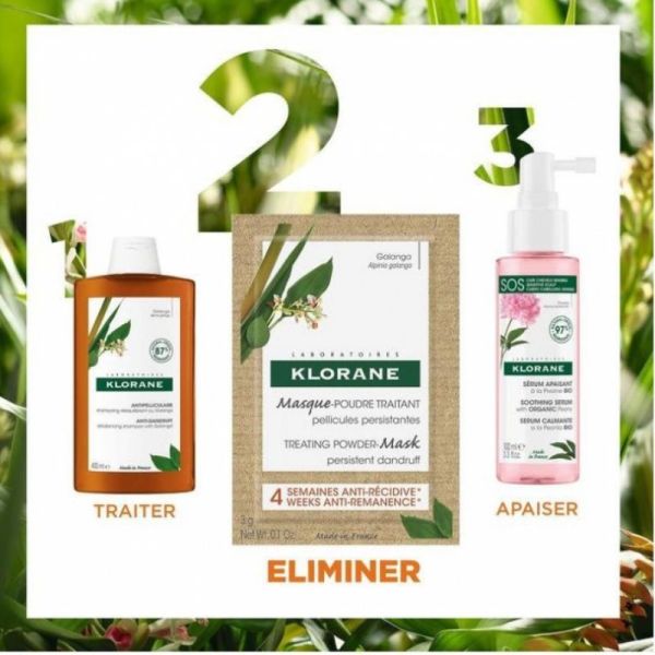 Klorane Masque poudre traitant au Galanga pellicules persistantes 8 sachets