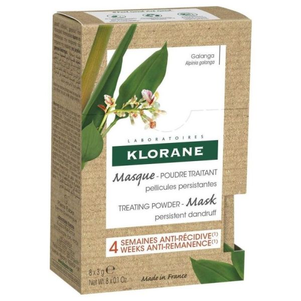 Klorane Masque poudre traitant au Galanga pellicules persistantes 8 sachets