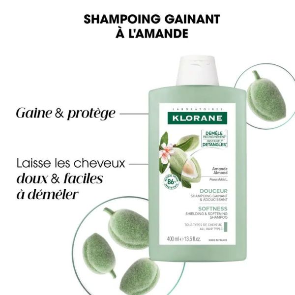 Klorane shampoing Amande douceur gainant tous cheveux 200ml