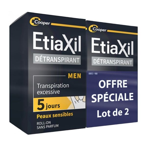 Etiaxil détranspirant déodorant roll-on aisselles homme peaux sensibles Lot de 2 x 15ml