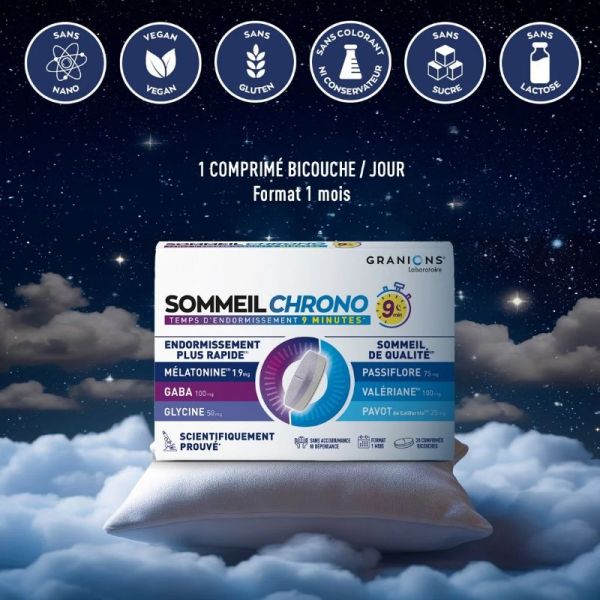 Granions Sommeil Chrono GABA, Mélatonine & Passiflore 30 comprimés