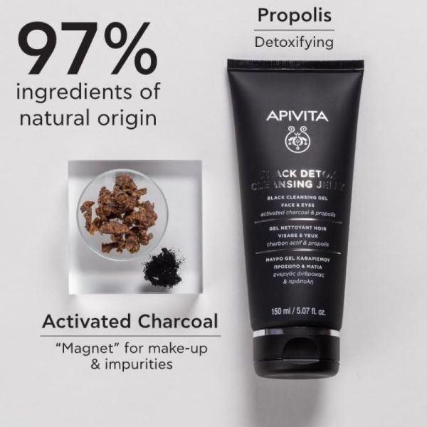 Apivita Black Détox gel nettoyant noir visage et yeux 150ml