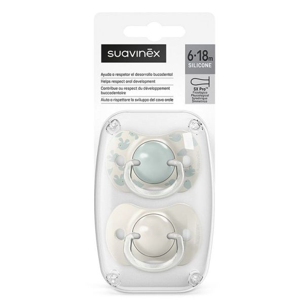 Suavinex Lot de 2 Sucettes Symétriques SX Pro Birdies Vert 6/18 Mois