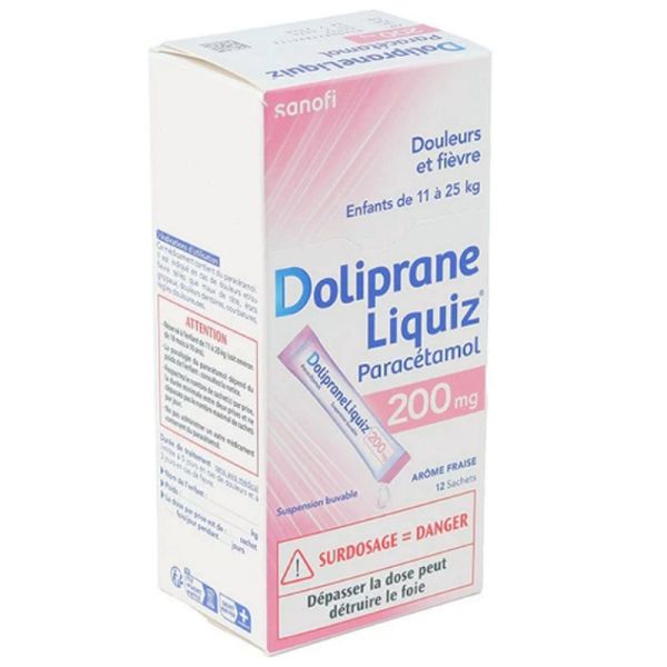 Doliprane Liquiz 200 mg stick sans sucre 12 sachets