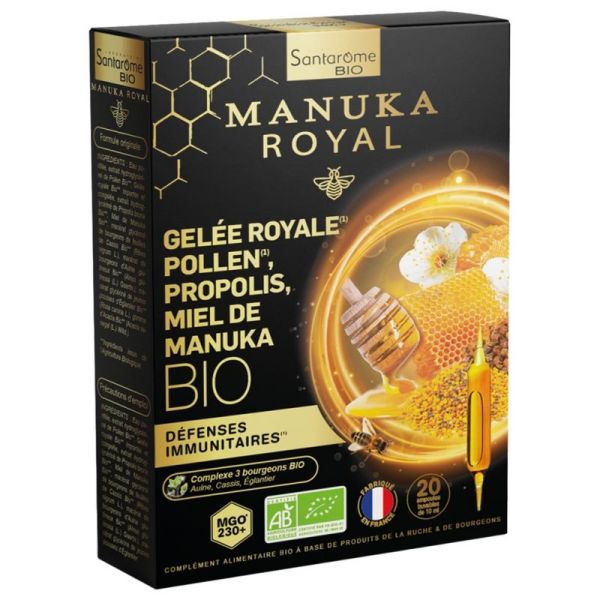 Santarome Bio Gelée Royale Pollen Propolis Miel de Manuka Bio 20 Ampoules