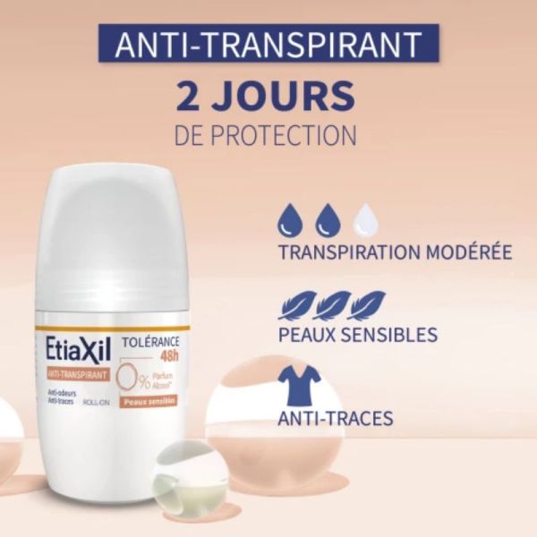 Etiaxil anti-transpirant roll-on Tolérance 48h peaux sensibles 50ml