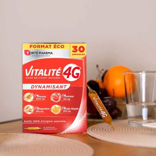 Forté Pharma Vitalité 4G Dynamisant Naturel Ginseng Gingembre Gelée Royale et Guarana 20 + 10 ampoules offertes