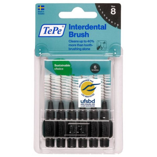 TePe brossettes interdentaires taille 8 1,50mm originale noir 6 unités