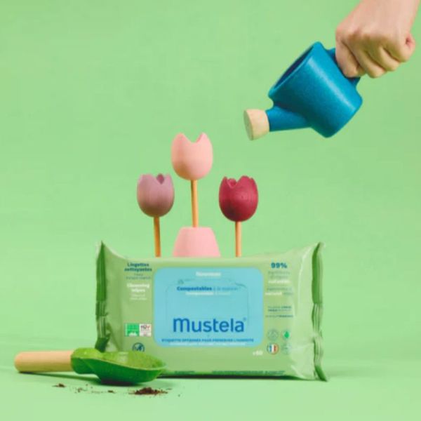 Mustela lingettes nettoyantes compostables parfumée 60 lingettes