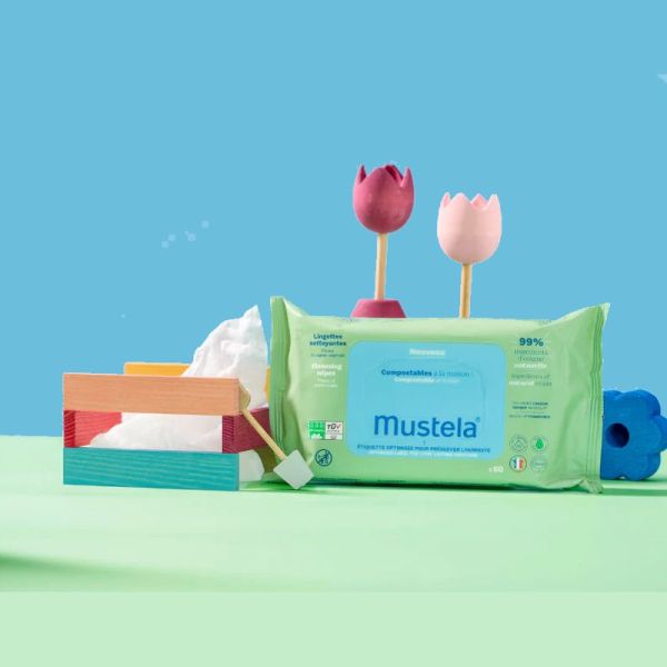 Mustela lingettes nettoyantes compostables parfumée 60 lingettes