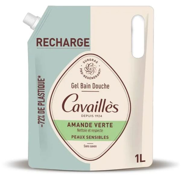 Cavaillès eco-recharge gel bain et douche amande verte 1 litre