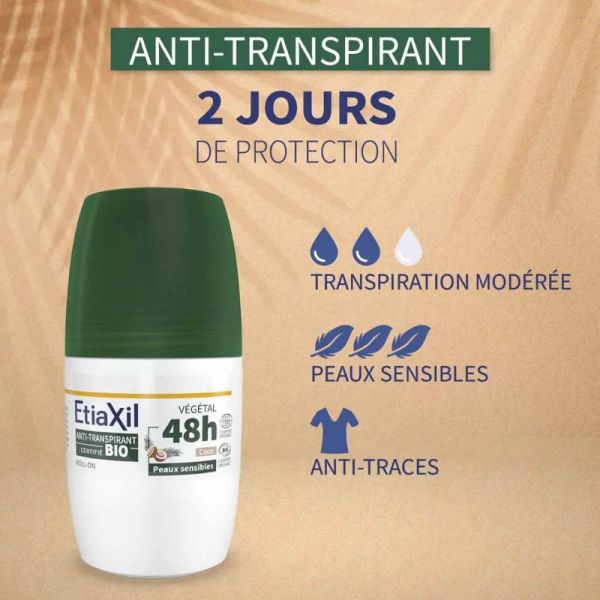 Etiaxil anti-transpirant déodorant Roll-On végétal 48h Coco bio peaux sensibles 50ml