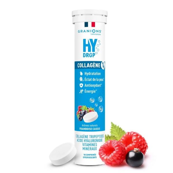 Granions Pastille hydratation HYDROP framboise-cassis 18 comprimés effervescents