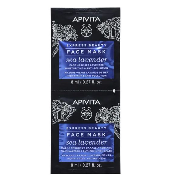 Apivita express beauty masque visage hydratant & anti-pollution à la lavande de mer 2x8ml