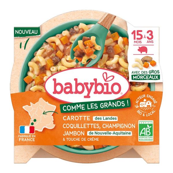 Babybio Carottes Coquillettes Champignon Jambon,crème avec morceaux 200g