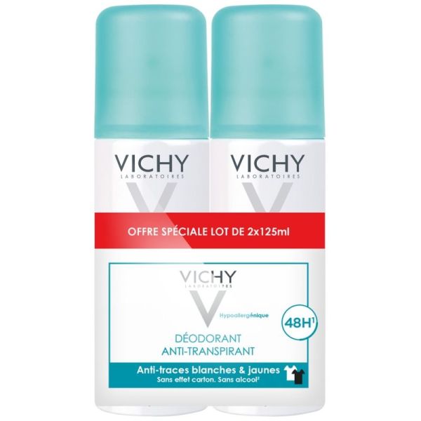 Vichy déodorant anti-transpirant anti-traces aérosol 48h lot de 2 x 125 ml
