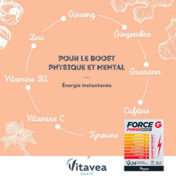 Vitavea Santé Force G Power Boost énergie physique et mentale 24 comprimés effervescents