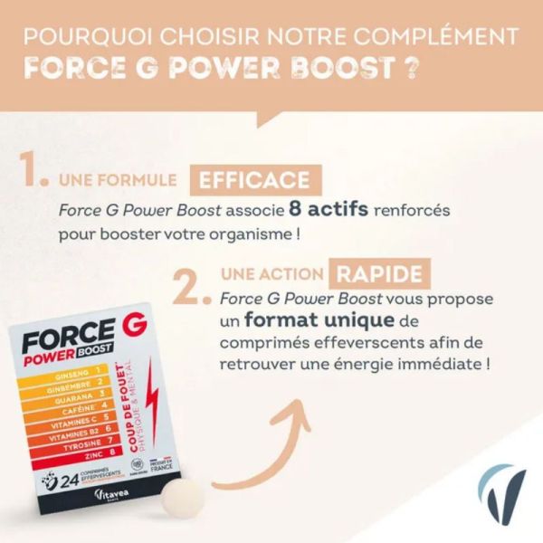 Vitavea Santé Force G Power Boost énergie physique et mentale 24 comprimés effervescents