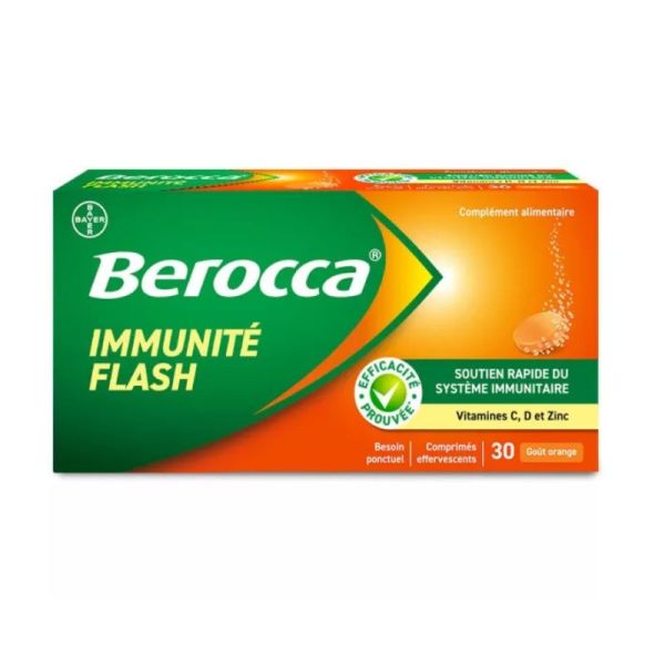 Berocca Immunité Flash goût orange 30 comprimés effervescents