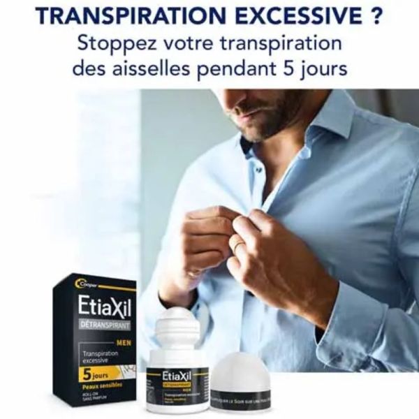 Etiaxil détranspirant déodorant roll-on aisselles homme peaux sensibles Lot de 2 x 15ml