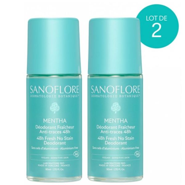 Sanoflore Déodorant Fraîcheur 48H Mentha Roll-On Bio Lot de 2 x 50ml