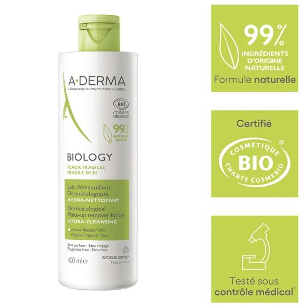 A-Derma Biology lait démaquillant dermatologique bio 400ml