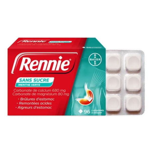 Rennie sans sucre menthe verte 96 comprimés à croquer