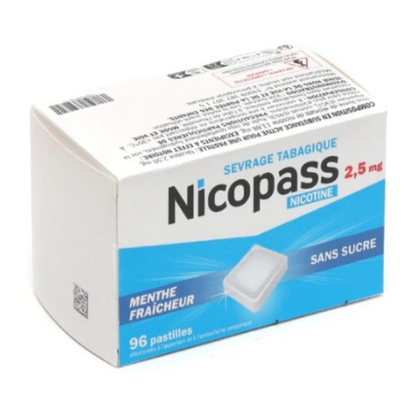 Nicopass 2,5 mg menthe fraîcheur sans sucre 96 pastilles