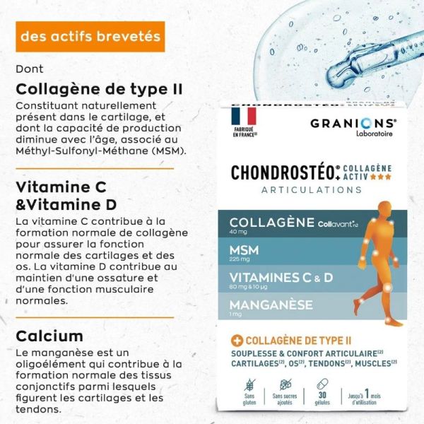 Granions Chondrostéo articulations + collagène Activ 30 gélules