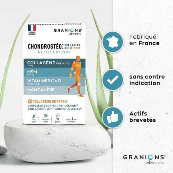 Granions Chondrostéo articulations + collagène Activ 30 gélules