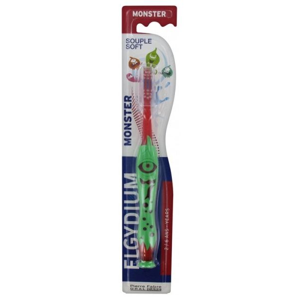 Elgydium Monster brosse à dents 2-6 ans souple couleur rouge et vert