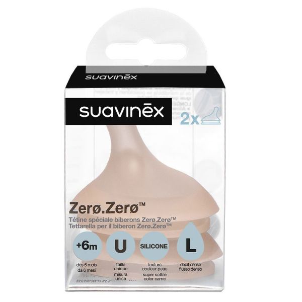 Suavinex Lot de 2 Tétines Zerø.Zerø 1 Trou Fair Débit Rapide