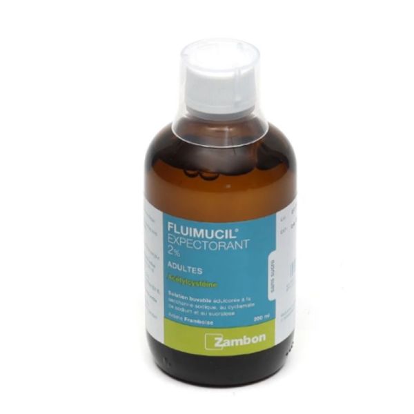 Fluimucil expectorant 2% Acétylcystéine adulte sans sucre framboise 200ml