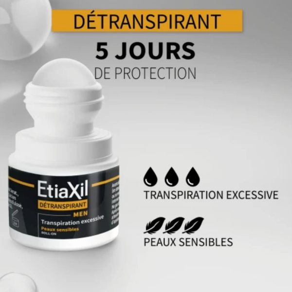 Etiaxil détranspirant déodorant Men roll-on aisselles peaux sensibles 15ml