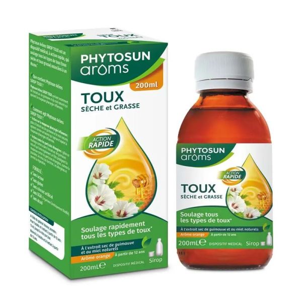 Phytosun Arôms Sirop toux sèche et grasse action rapide arôme orange 200ml
