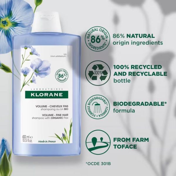 Klorane shampooing volume cheveux fins lin bio 400ml