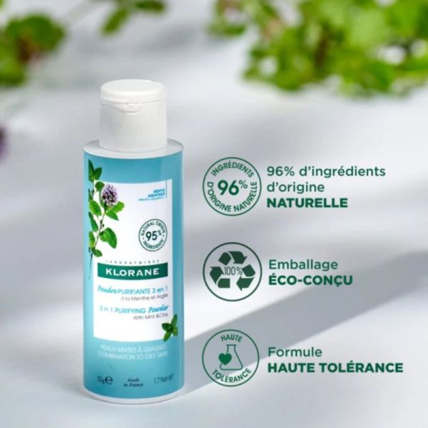 Klorane Menthe aquatique Bio et Argile poudre purifiante 50g