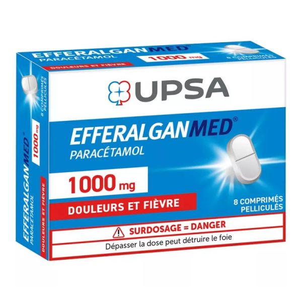 UPSA EfferalganMed Paracétamol 1000 mg 8 comprimés pelliculés