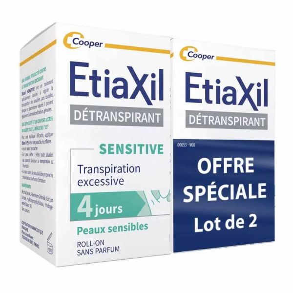 Etiaxil détranspirant déodorant Roll-On Sensitive 4 jours peaux sensibles 2x15ml